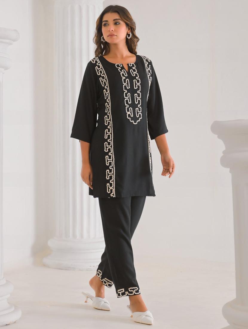 women solid with work three quarter sleeve ethnic co-ord set - 21987049 -  Standard Image - 1