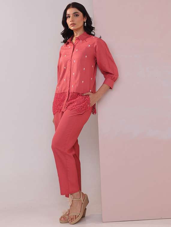 women embroidered three quarter sleeve ethnic co-ord set - 21987066 -  Standard Image - 1