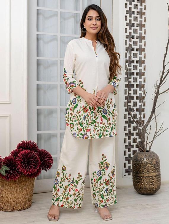 women floral three quarter sleeve ethnic co-ord set - 21987071 -  Standard Image - 1