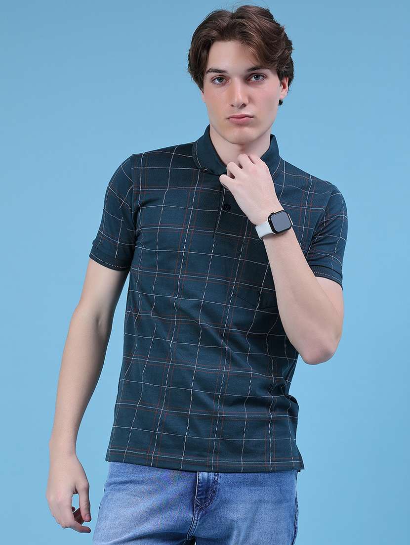 men checkered short sleeve regular fit polo t-shirt - 21987124 -  Standard Image - 1