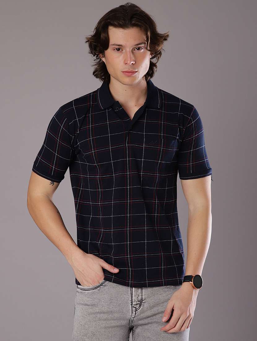 men checkered short sleeve regular fit polo t-shirt - 21987125 -  Standard Image - 1