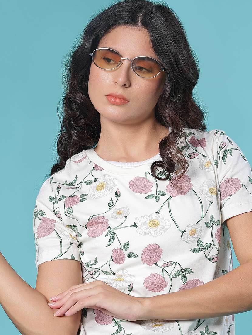 women floral printed round neck t-shirt