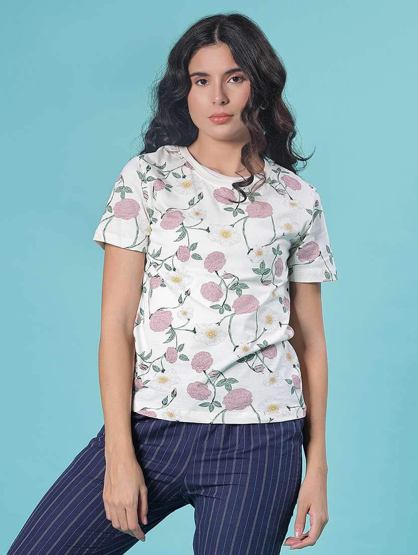 women floral printed round neck t-shirt - 21987134 -  Standard Image - 1