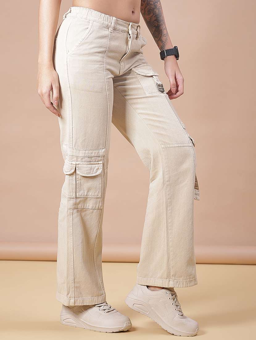 women solid mid rise regular fit cargo - 21987294 -  Standard Image - 1