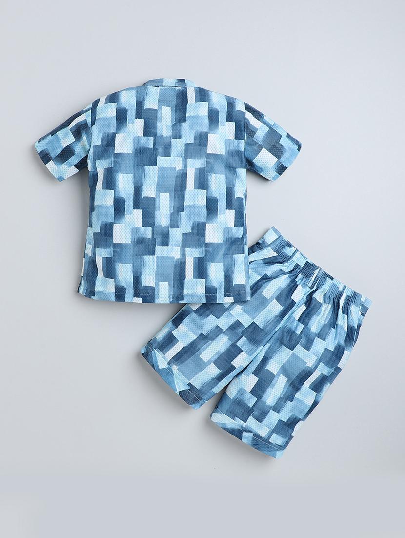 blue cotton blend shorts set coords - 21987312 - Standard Image - 1