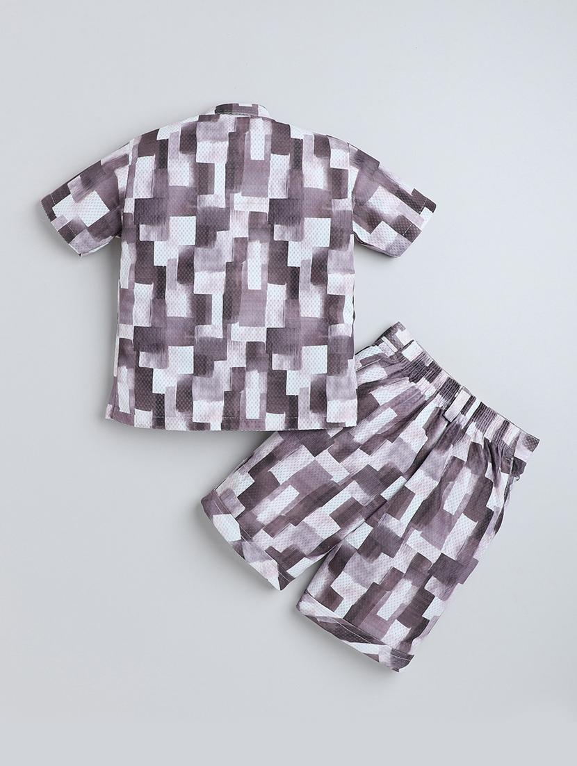 brown cotton blend shorts set coords - 21987313 - Standard Image - 1