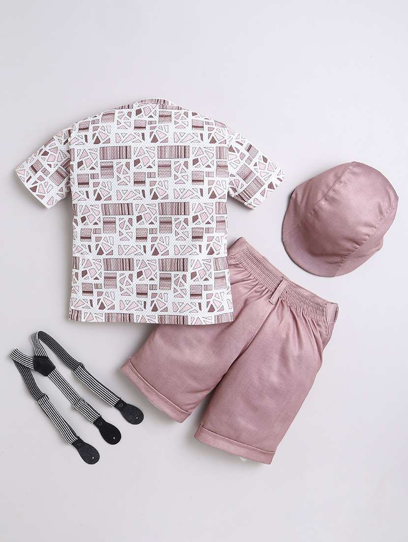 boys printed shirt and shorts set with suspender - 21987325 -  Standard Image - 1