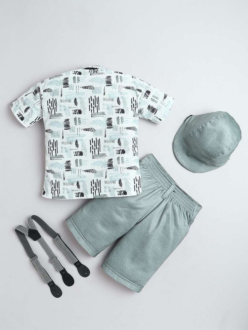 boys printed shirt and shorts set with golf cap & suspender - 21987327 -  Standard Image - 1
