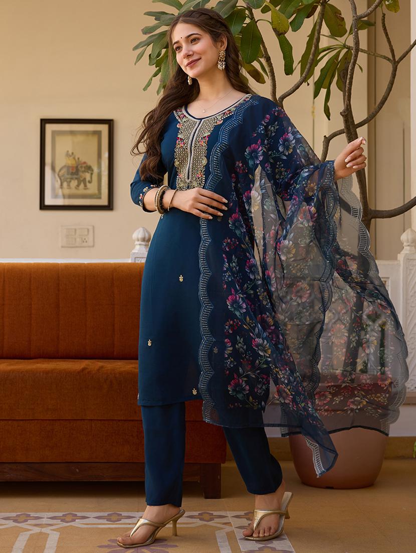 women three quarter sleeve kurta pant with dupatta set - 21987333 -  Standard Image - 1