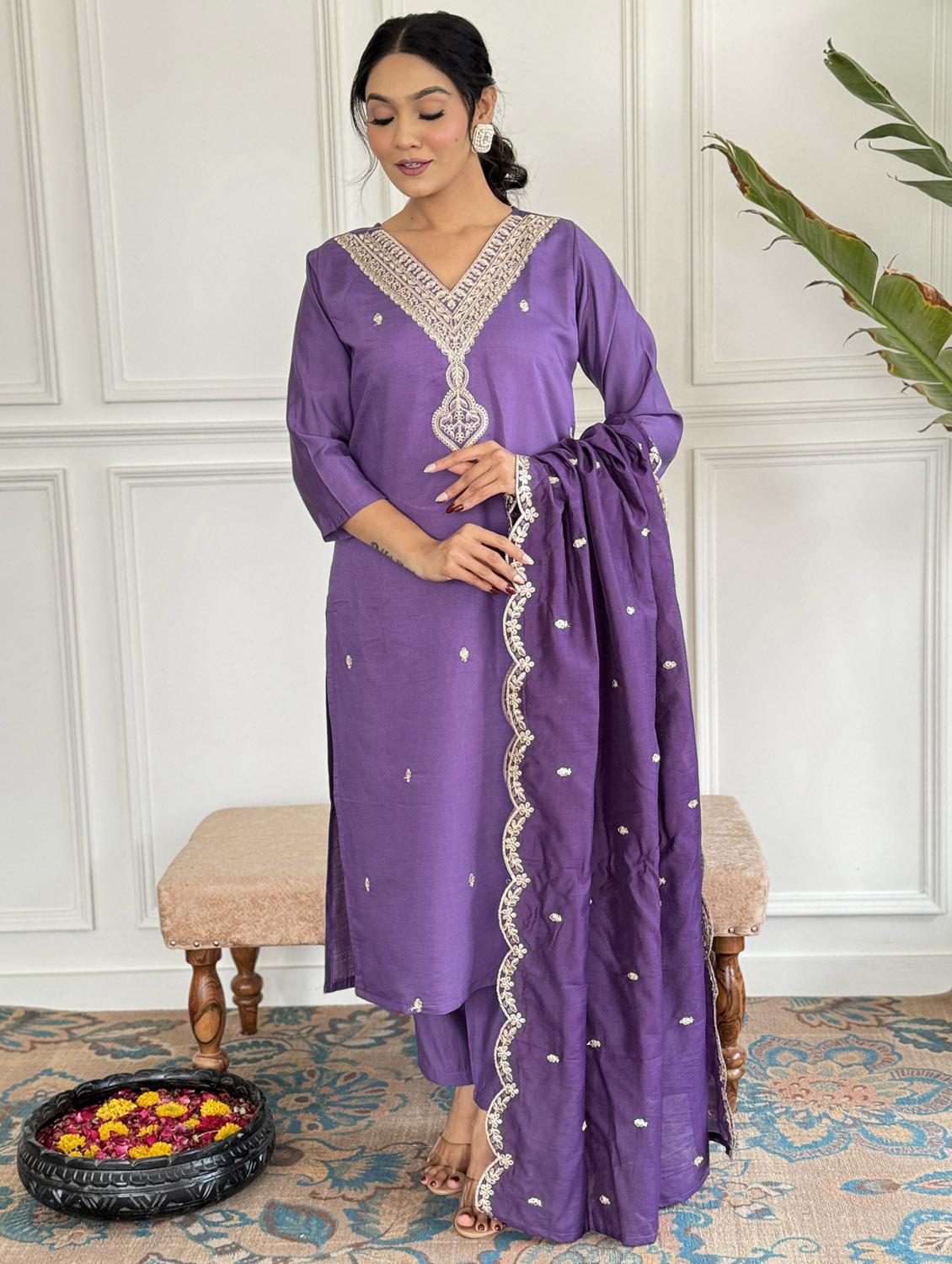 women three quarter sleeve kurta pant with dupatta set - 21987341 - Standard Image - 1