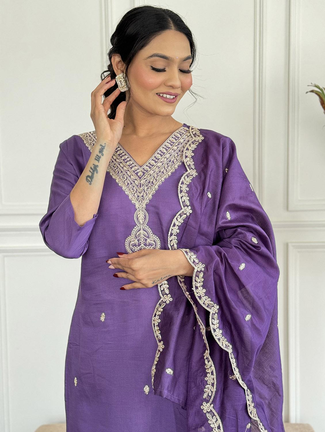 women three quarter sleeve kurta pant with dupatta set - 21987341 - Standard Image - 4