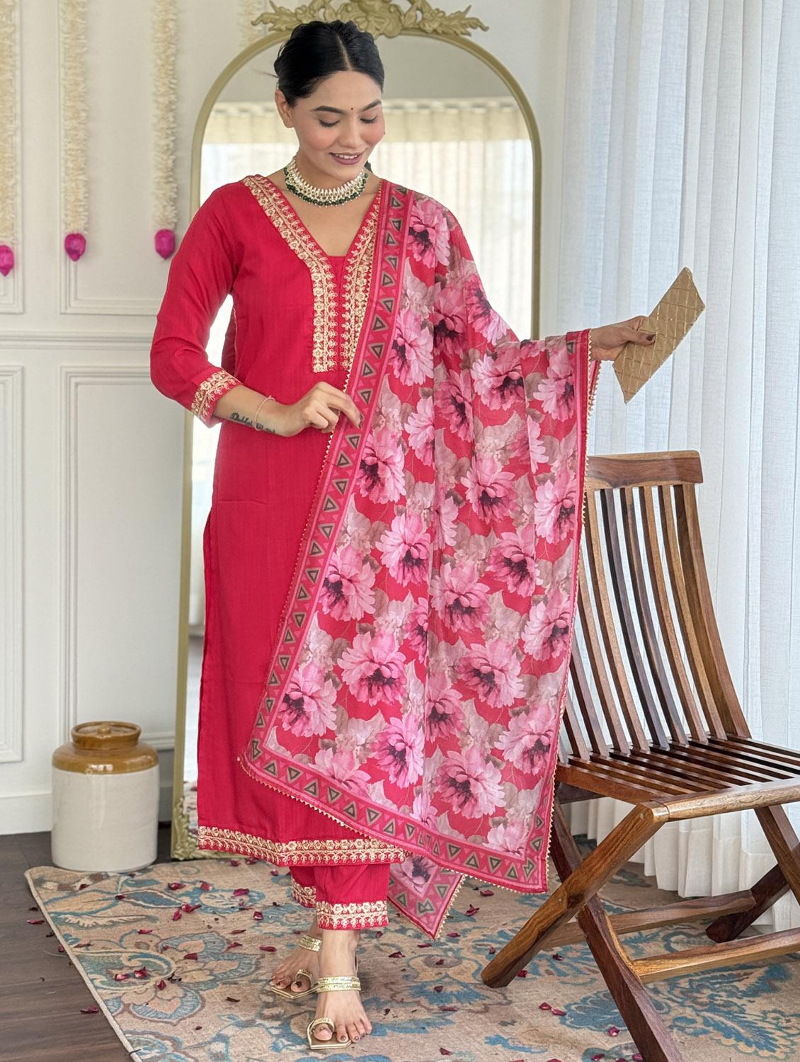 women three quarter sleeve kurta pant with dupatta set - 21987352 - Standard Image - 4