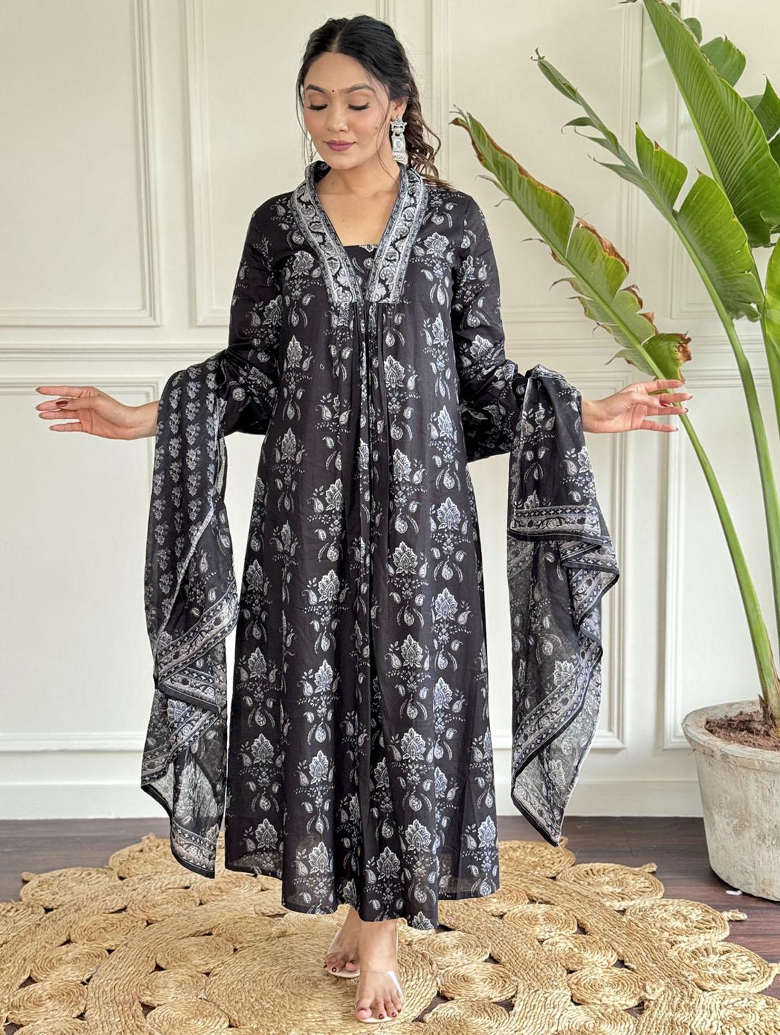 women printed long sleeve kurta pant with dupatta set - 21987359 - Standard Image - 1
