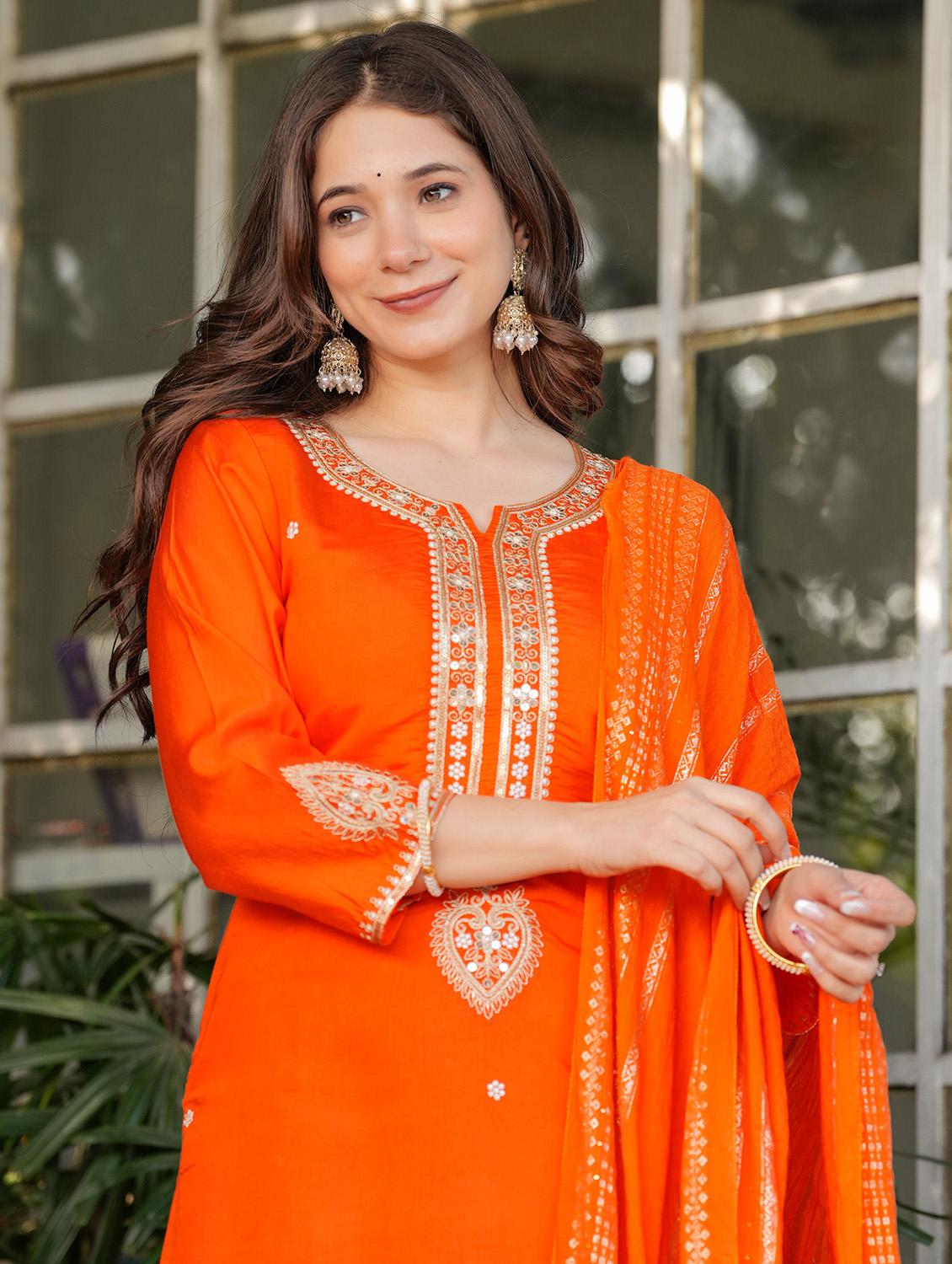 women three quarter sleeve kurta pant with dupatta set - 21987362 - Standard Image - 4