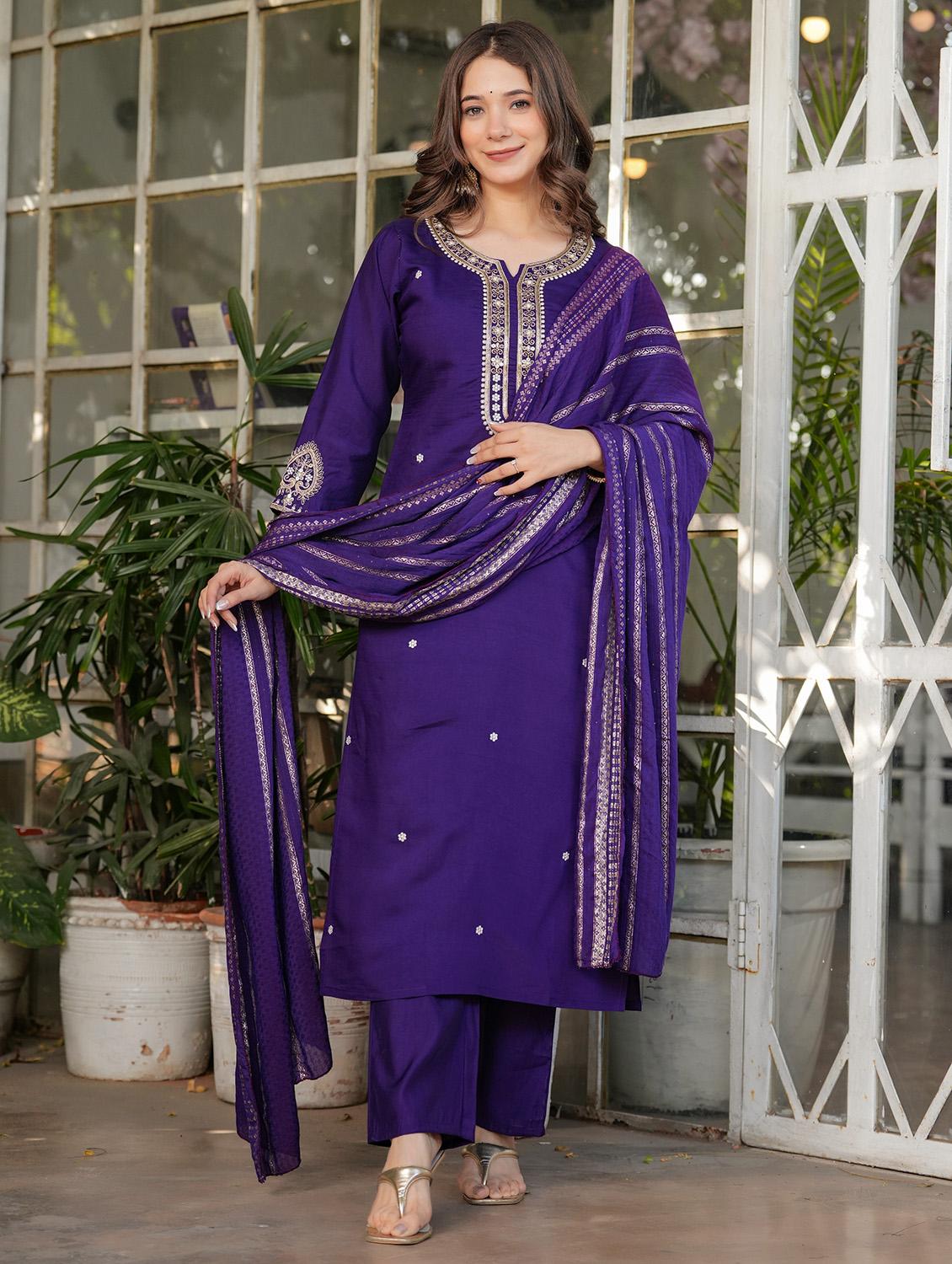 women three quarter sleeve kurta pant with dupatta set - 21987363 - Standard Image - 1