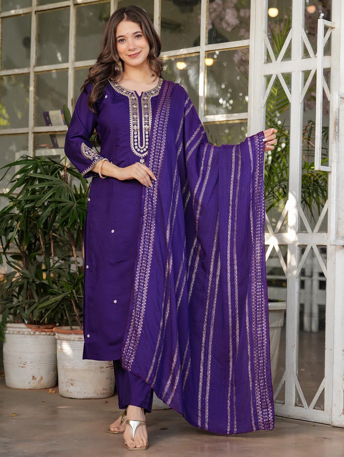 women three quarter sleeve kurta pant with dupatta set - 21987363 - Standard Image - 4