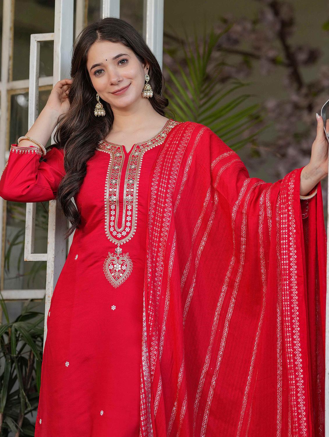 women three quarter sleeve kurta pant with dupatta set - 21987364 - Standard Image - 4