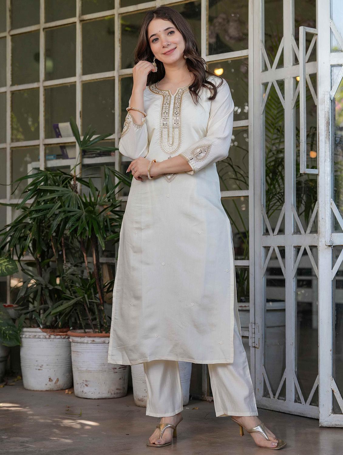 women three quarter sleeve kurta pant with dupatta set - 21987365 - Standard Image - 4
