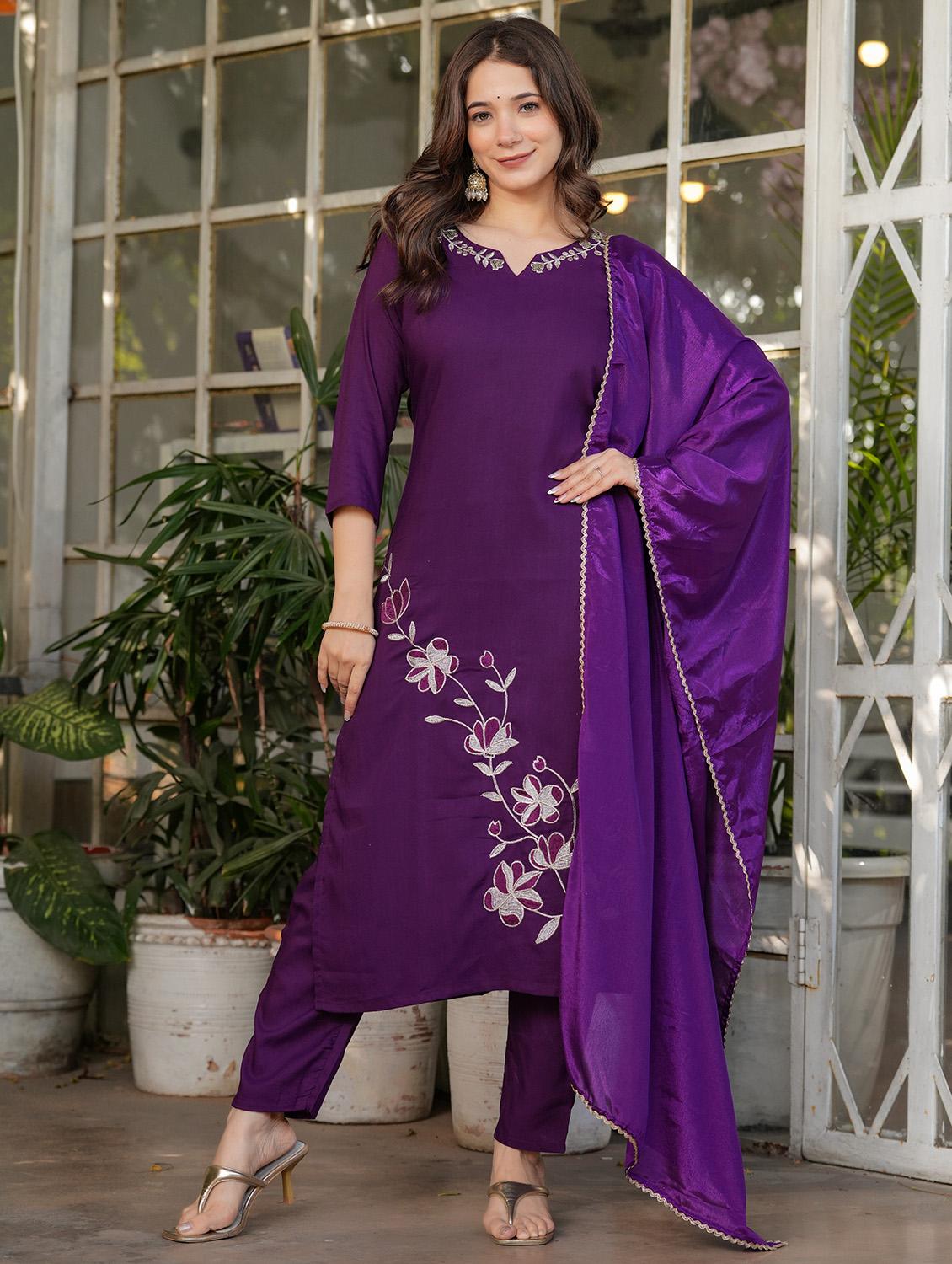women three quarter sleeve kurta pant with dupatta set - 21987367 - Standard Image - 1