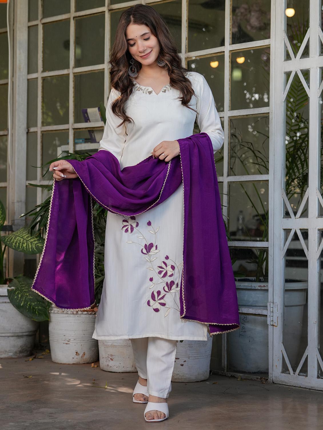 women three quarter sleeve kurta pant with dupatta set - 21987368 -  Standard Image - 1