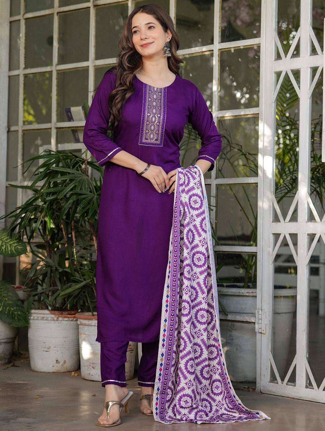 women three quarter sleeve kurta pant with dupatta set - 21987371 -  Standard Image - 1