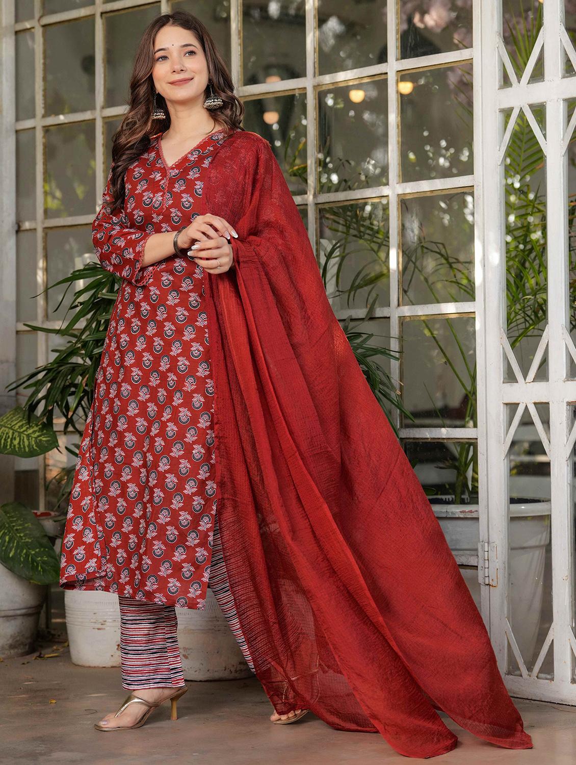 women three quarter sleeve kurta pant with dupatta set - 21987375 - Standard Image - 1
