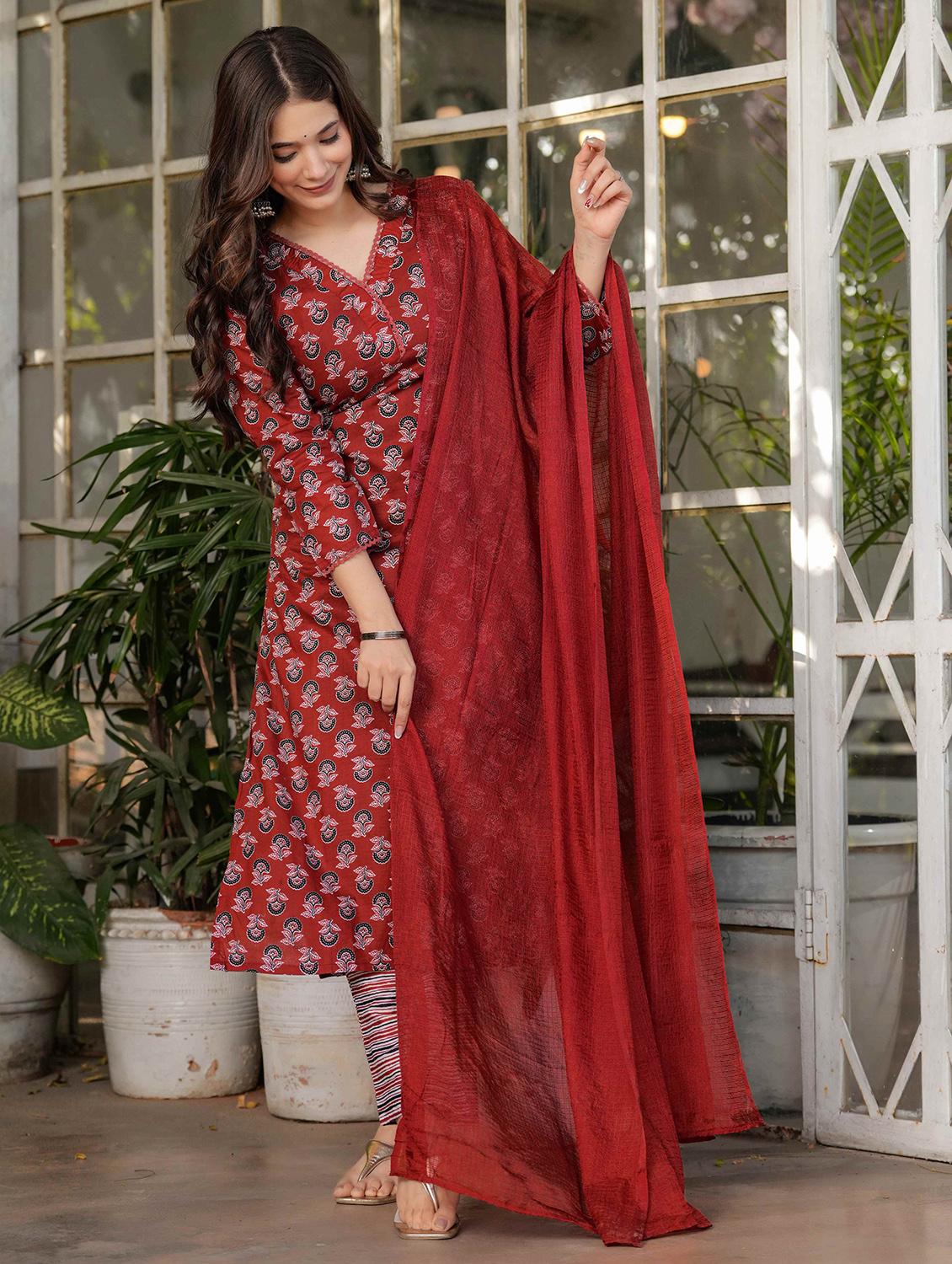 women three quarter sleeve kurta pant with dupatta set - 21987375 - Standard Image - 4