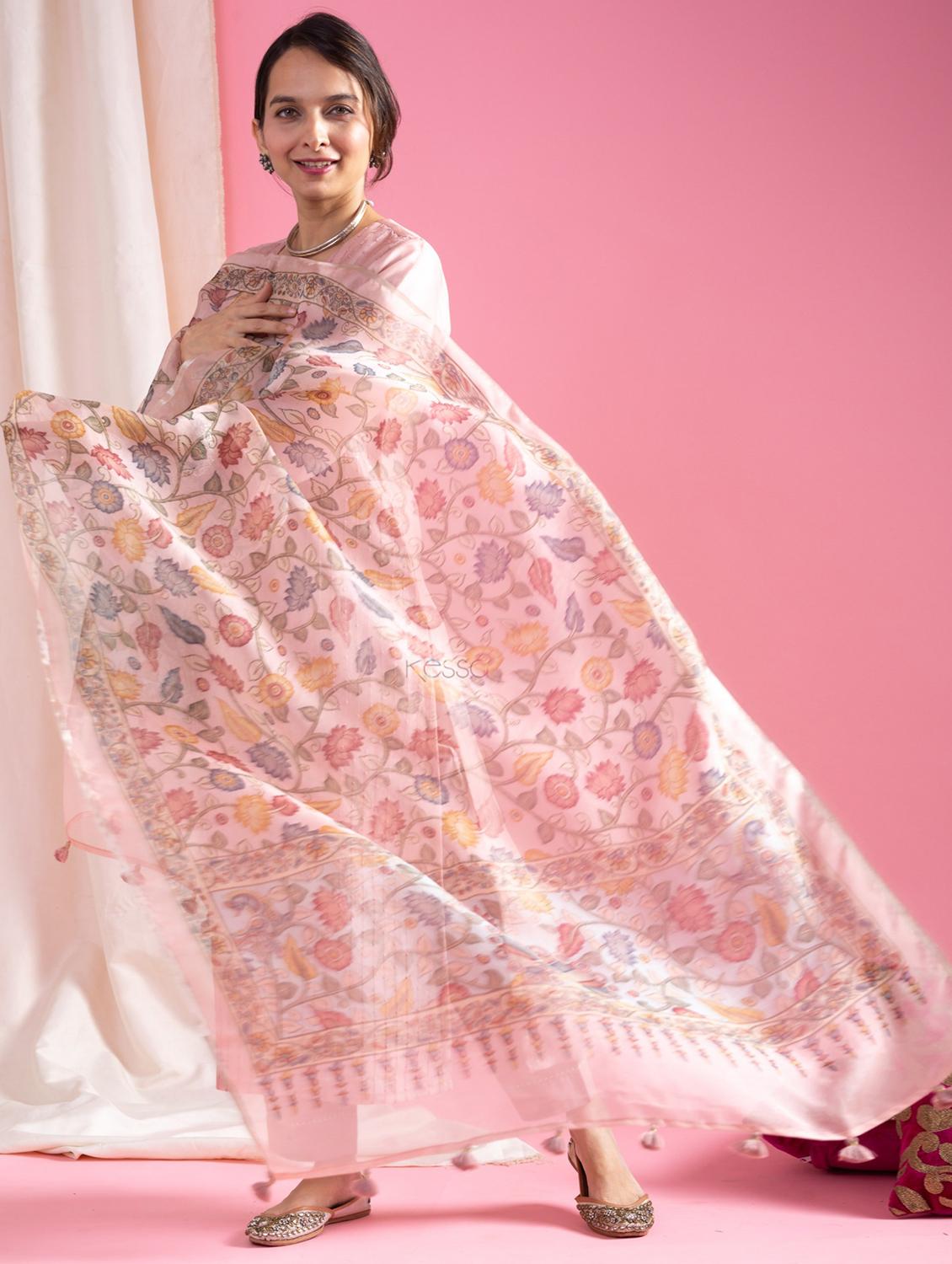 women three quarter sleeve kurta pant with dupatta set - 21987382 - Standard Image - 1