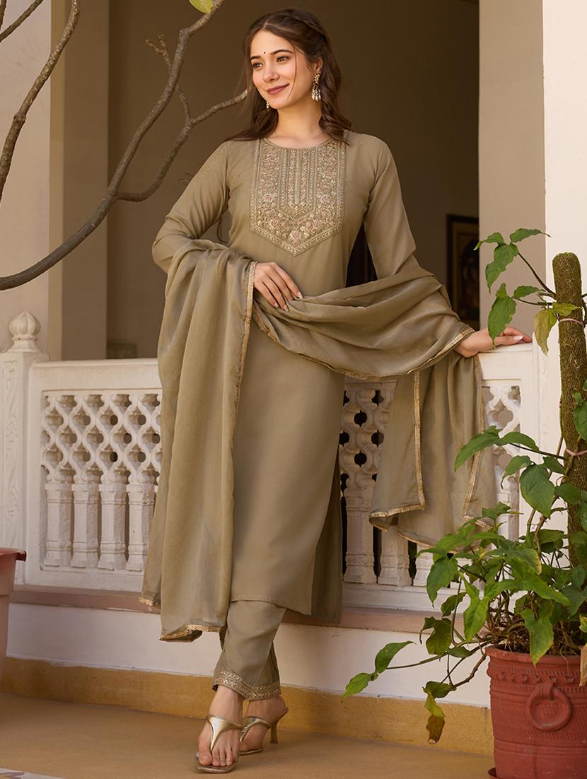 women three quarter sleeve kurta pant with dupatta set - 21987385 -  Standard Image - 1