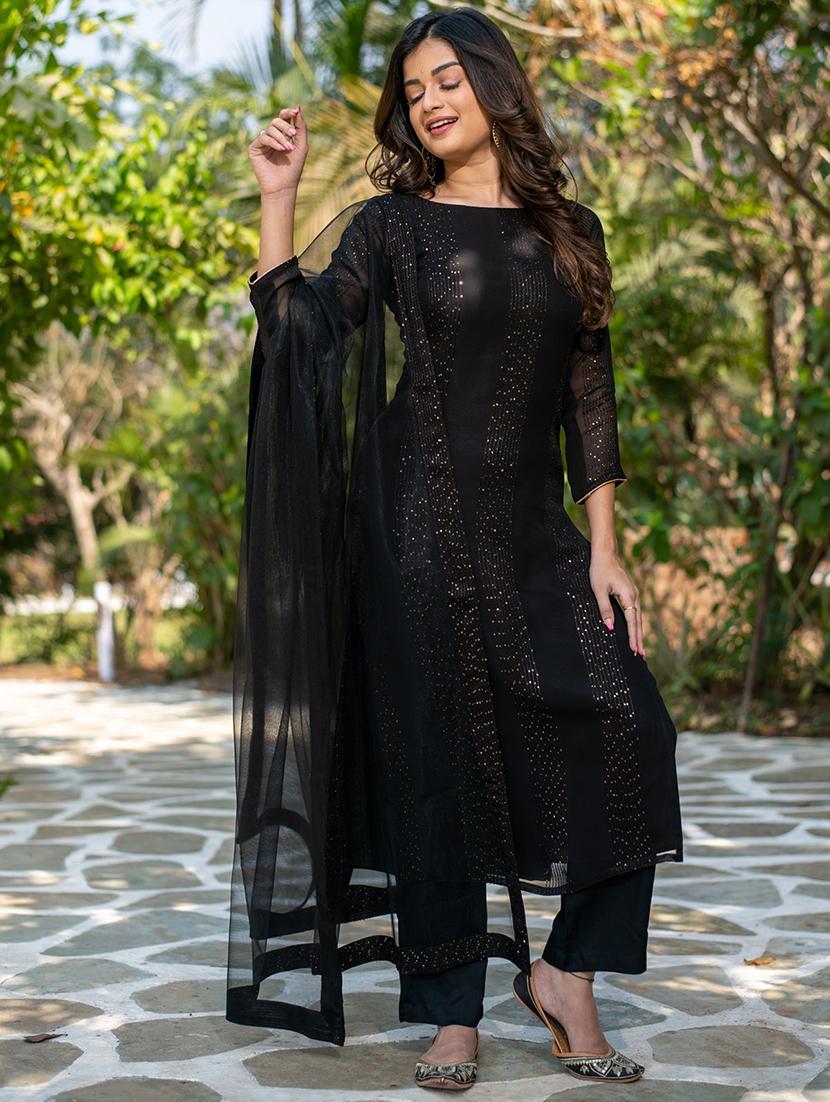 women three quarter sleeve kurta pant with dupatta set - 21987389 - Standard Image - 1