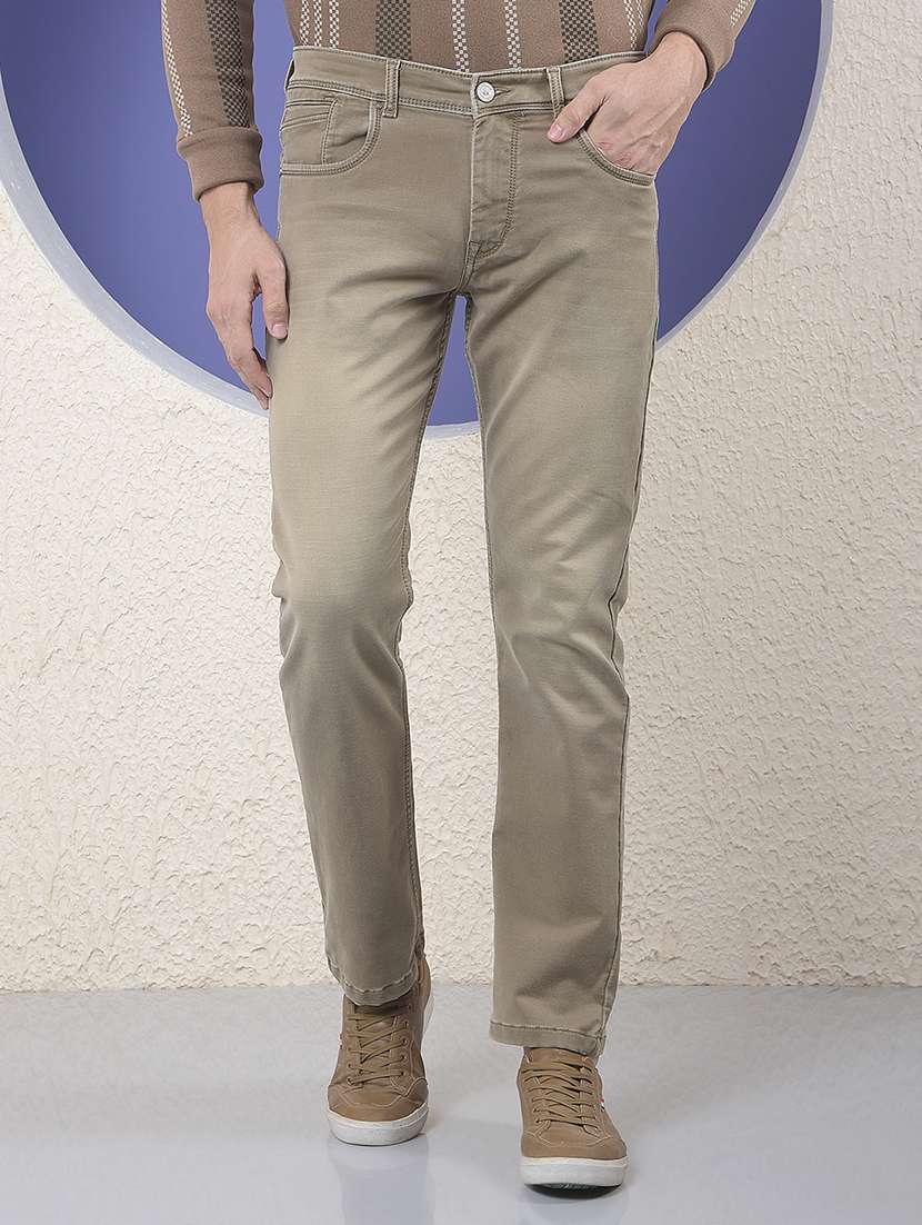 men plain mid rise full length straight fit jeans