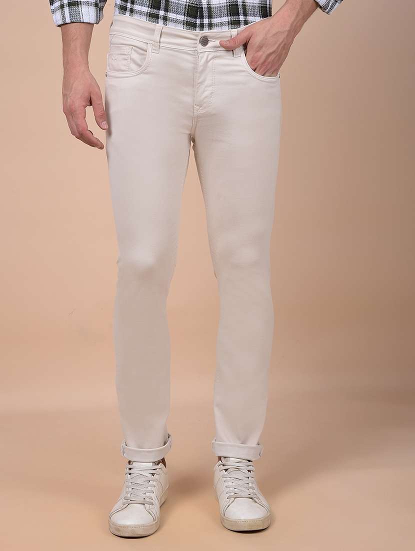 men plain mid rise full length slim fit jeans