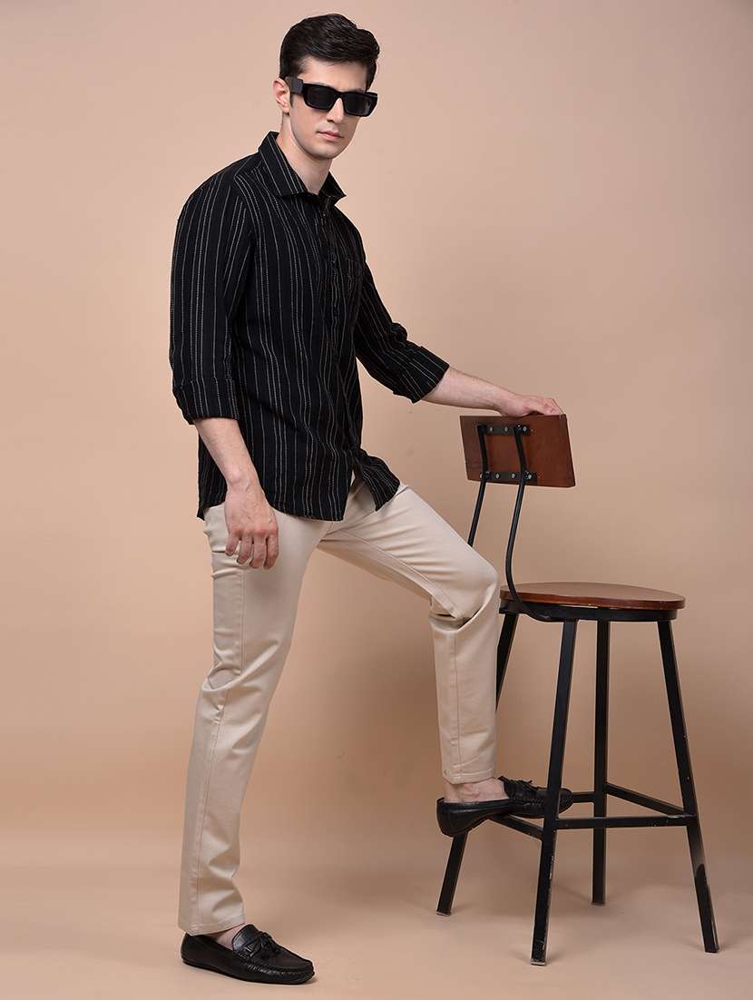 men striped long sleeve slim fit casual shirt - 21987433 -  Standard Image - 4