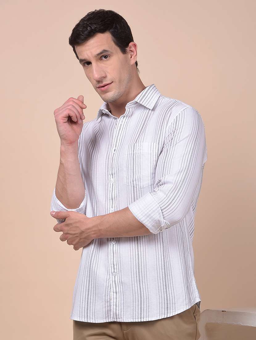 men striped long sleeve slim fit casual shirt