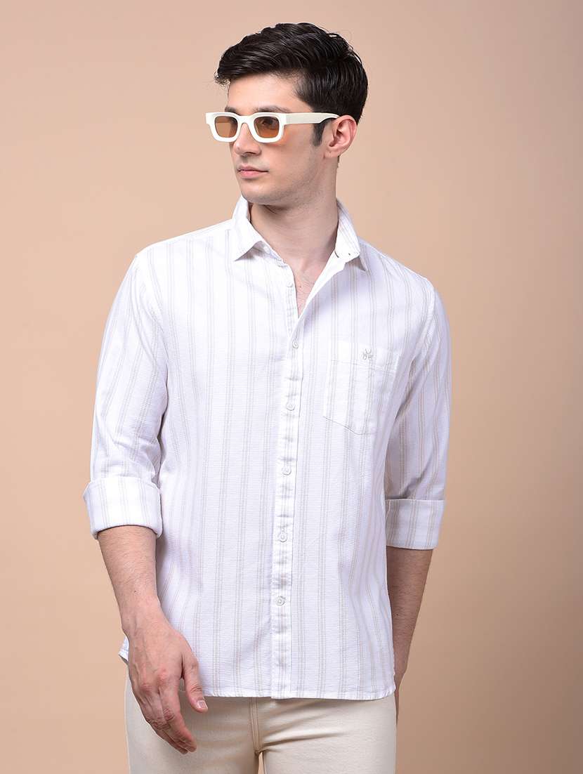 men striped long sleeve slim fit casual shirt