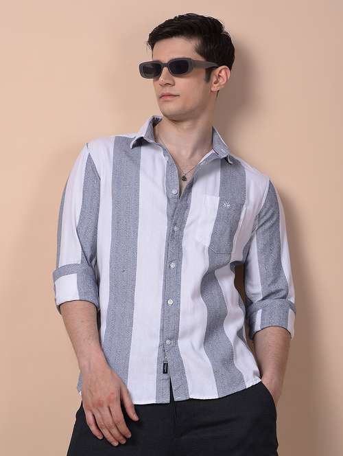 men striped long sleeve regular fit casual shirt - 21987443 - Standard Image - 0