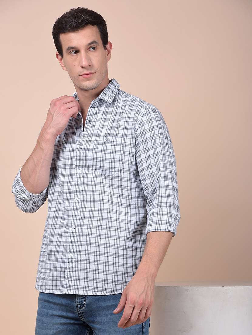 men checkered long sleeve slim fit casual shirt