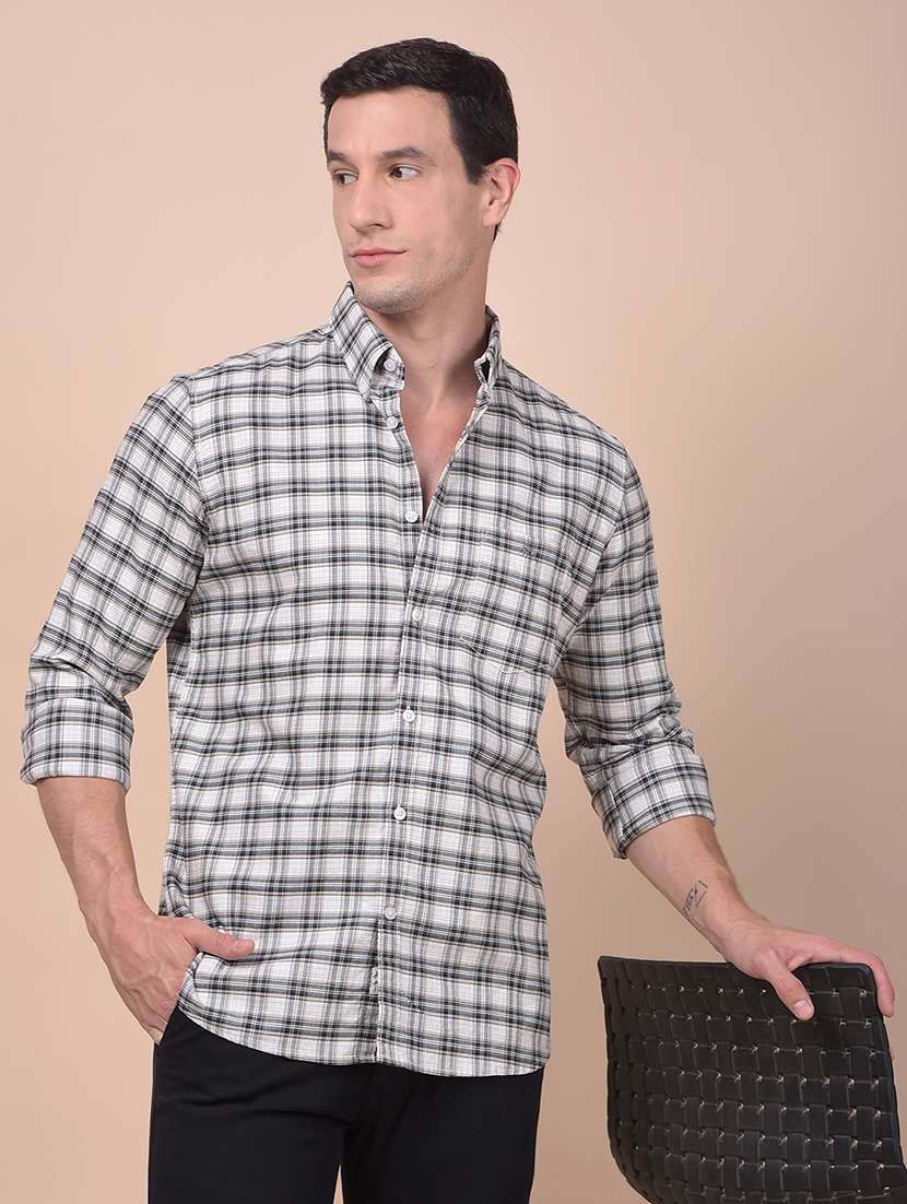 men checkered long sleeve slim fit casual shirt