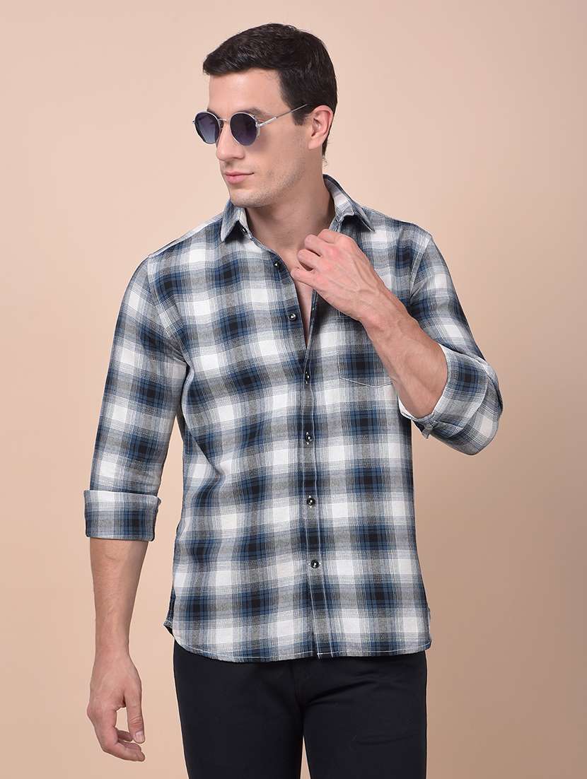 men checkered long sleeve slim fit casual shirt