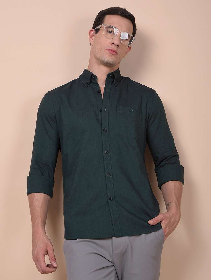 men solid long sleeve slim fit casual shirt