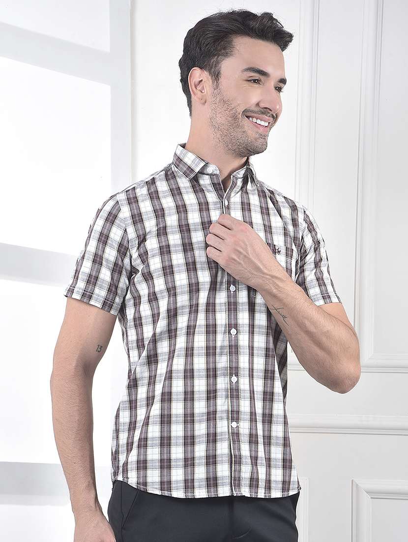 men checkered short sleeve slim fit casual shirt - 21987501 -  Standard Image - 1