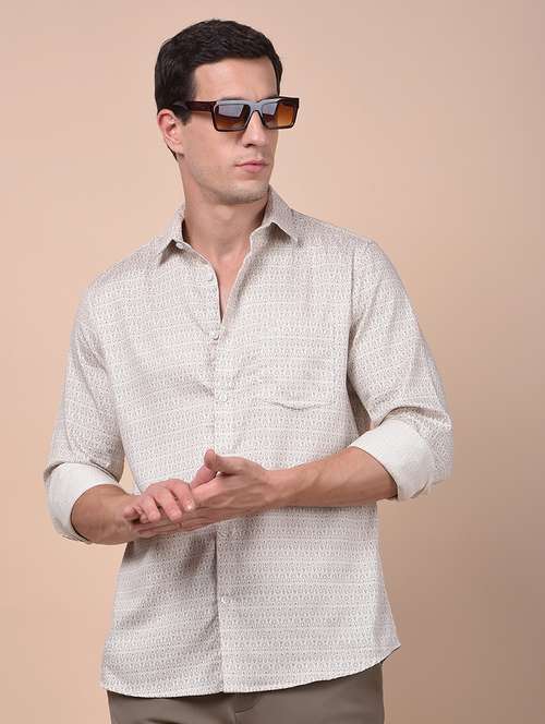 men printed long sleeve slim fit casual shirt - 21987520 -  Standard Image - 0