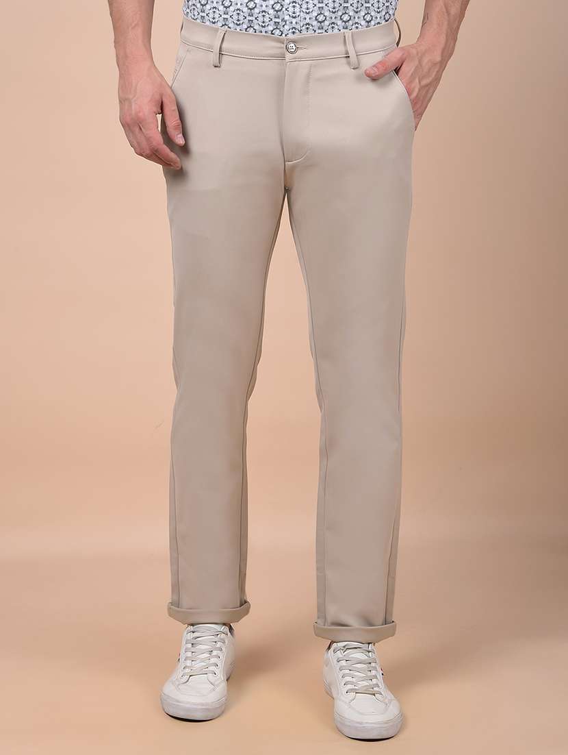 men solid mid rise flat front casual chinos 