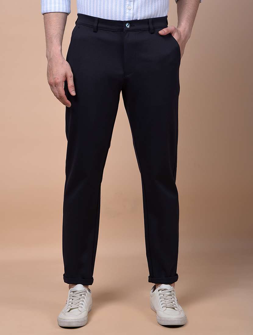 men solid mid rise flat front casual chinos 