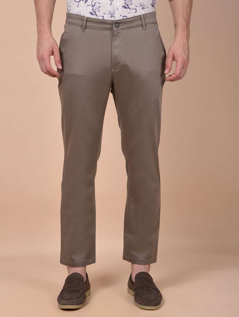 men solid mid rise flat front casual chinos 