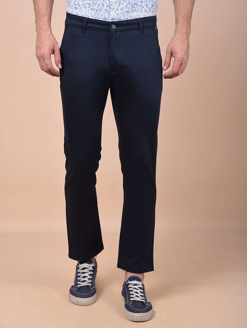 men solid mid rise flat front casual chinos 