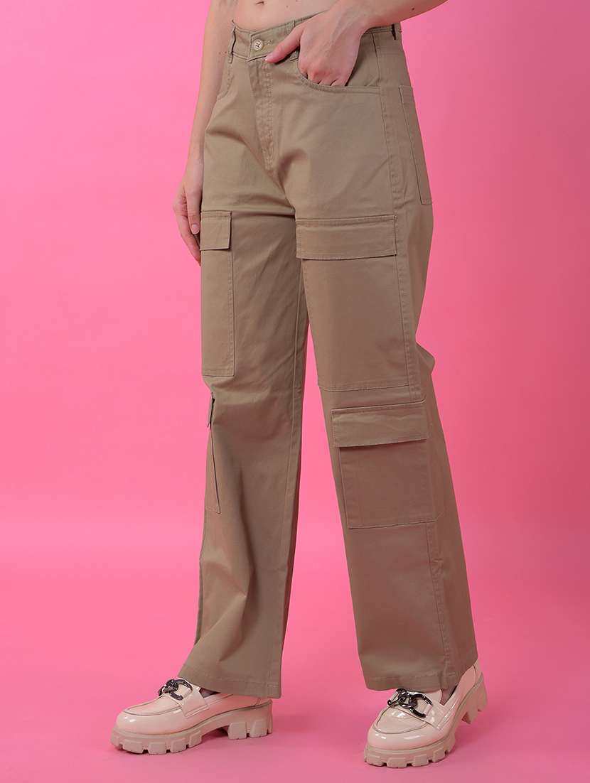 women solid mid rise relaxed fit cargo - 21987564 -  Standard Image - 1