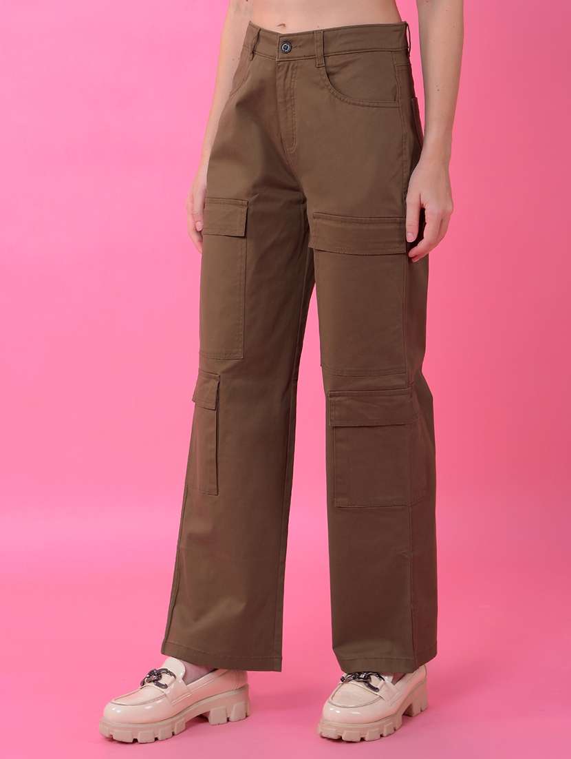 women solid mid rise relaxed fit cargo - 21987565 -  Standard Image - 1