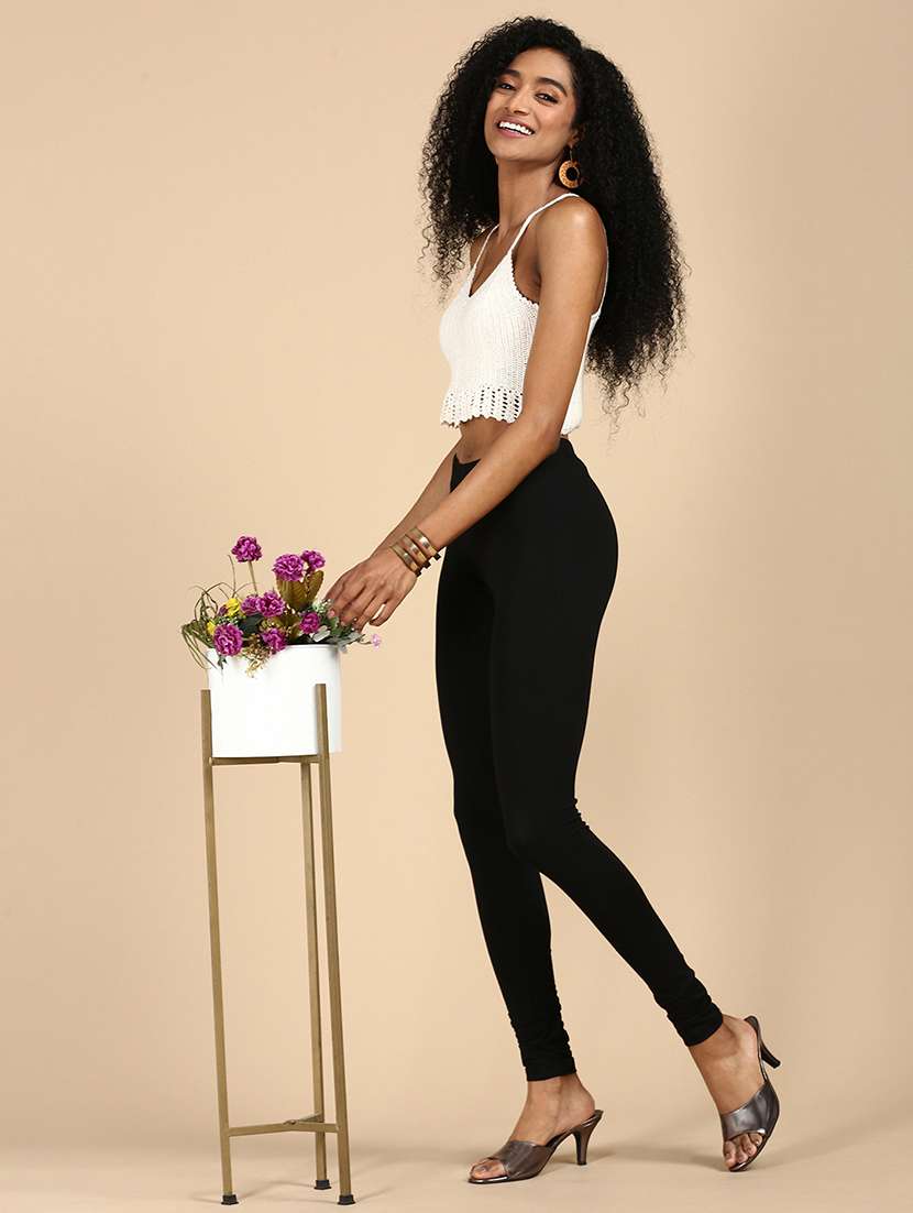 women pack of 2 solid mid rise churidar legging - 21987567 -  Standard Image - 4