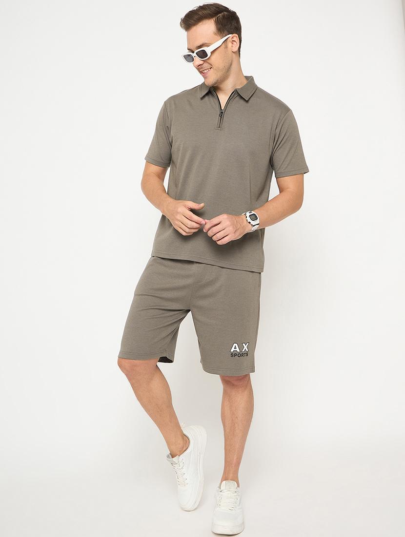 men solid short sleeve t-shirt & shorts co-ord set - 21987600 - Standard Image - 1